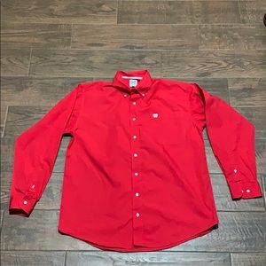 Men’s red cinch button up